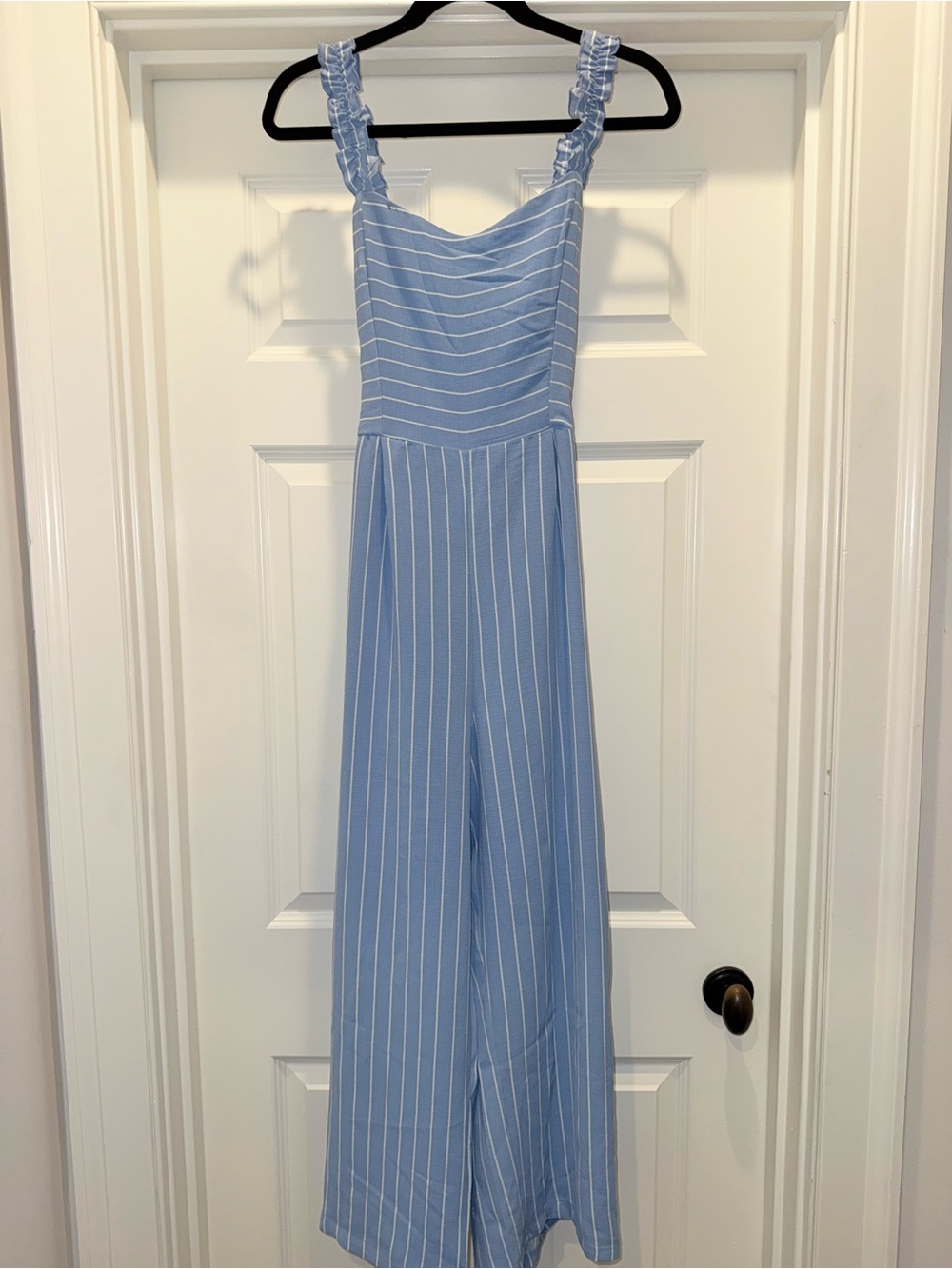 Arden B Light Blue and White Striped Jumpsuit
